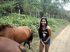 HD peeing next to horse in jungle